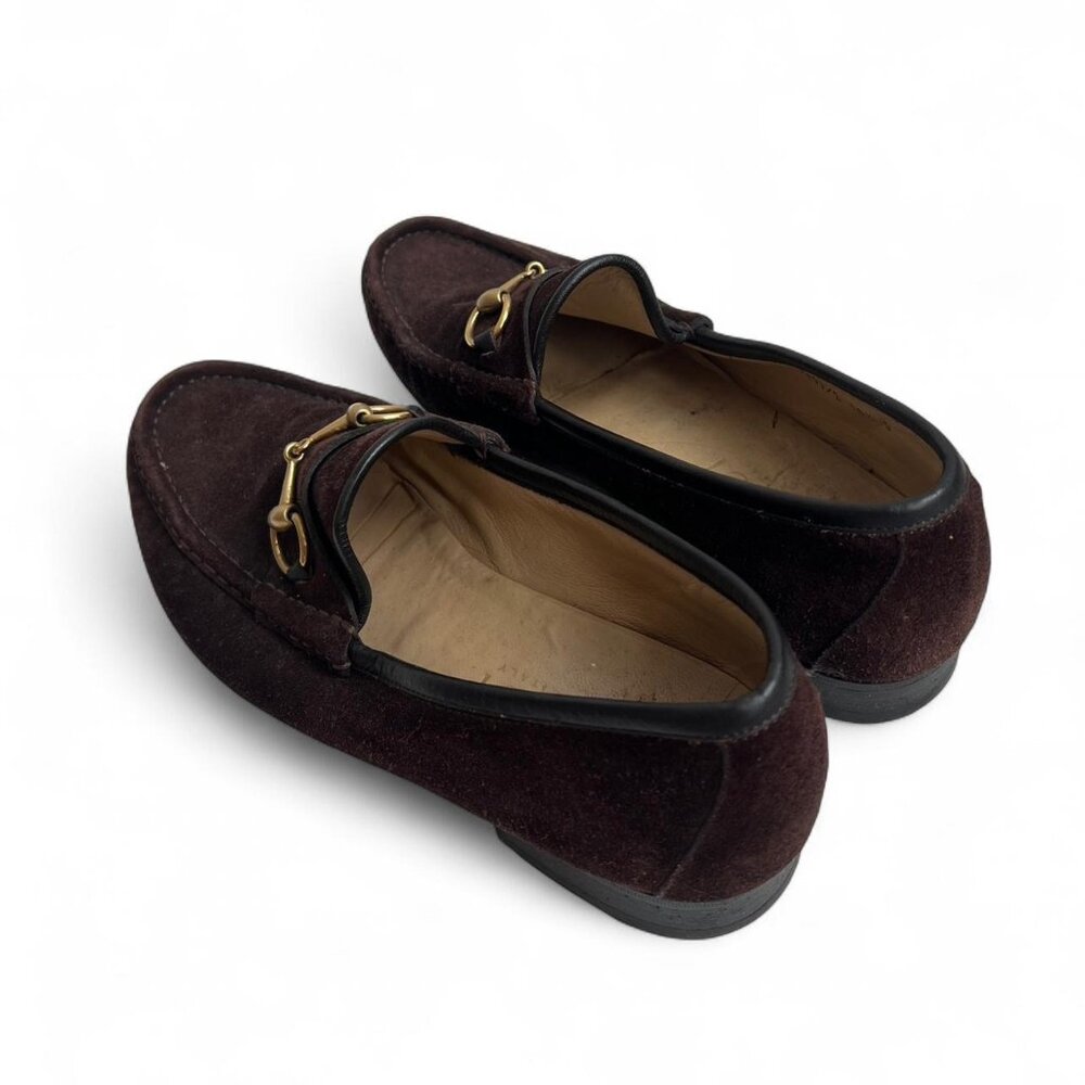 vintage gucci dark brown suede horsebit loafers